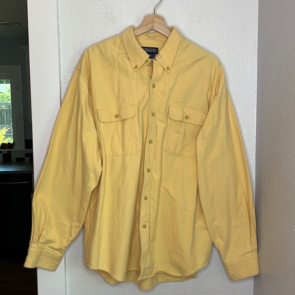Lands’ End yellow long sleeve button up shirt 100% cotton neck 17-17.5